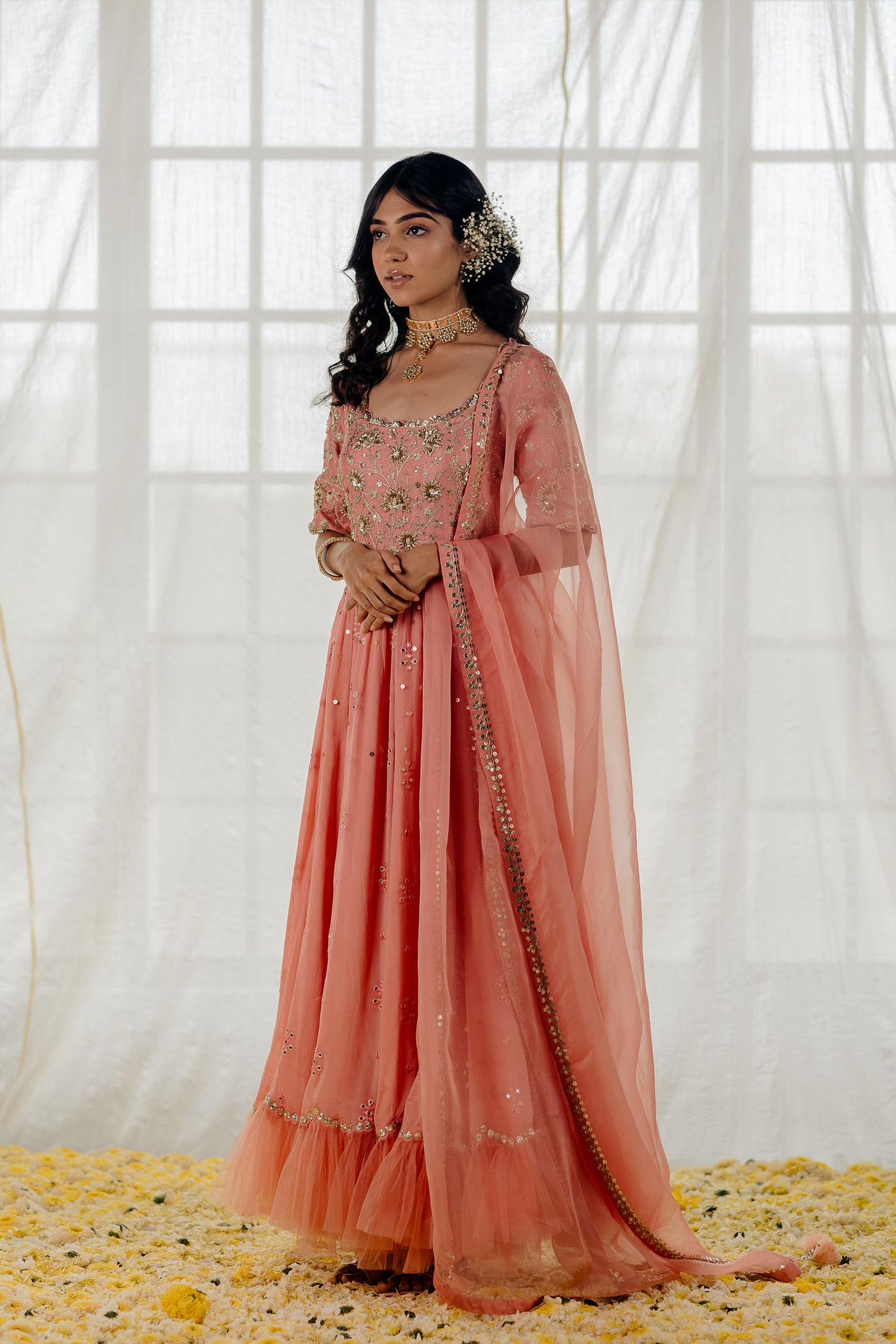 Rose Pink Silk Embroidered Anarkali Set