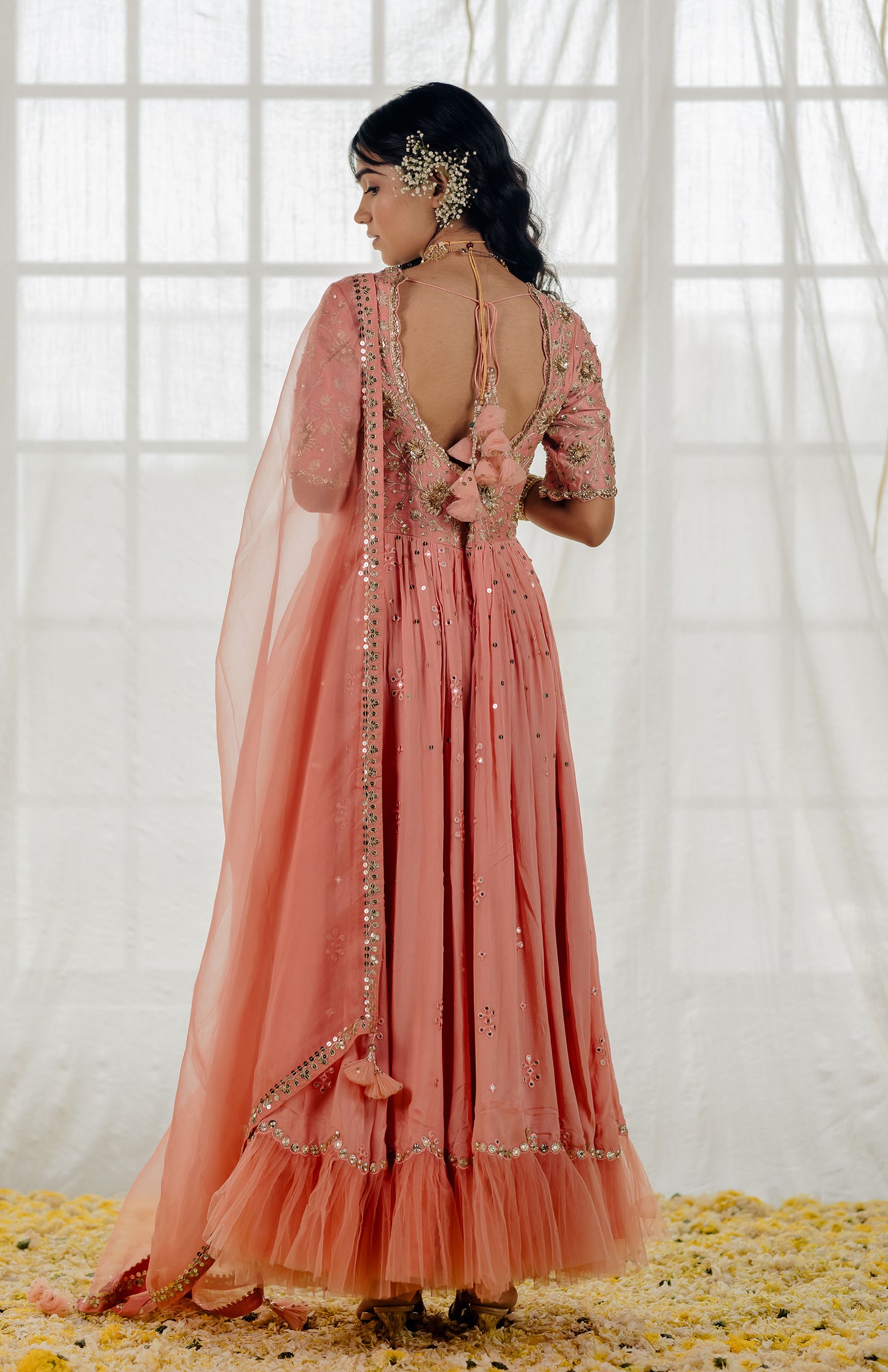 Rose Pink Silk Embroidered Anarkali Set