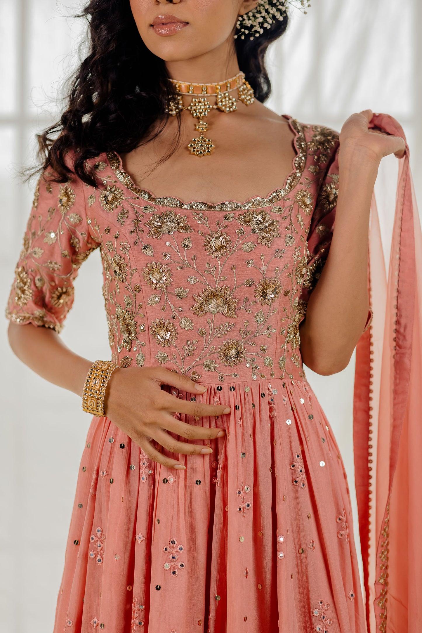 Rose Pink Silk Embroidered Anarkali Set