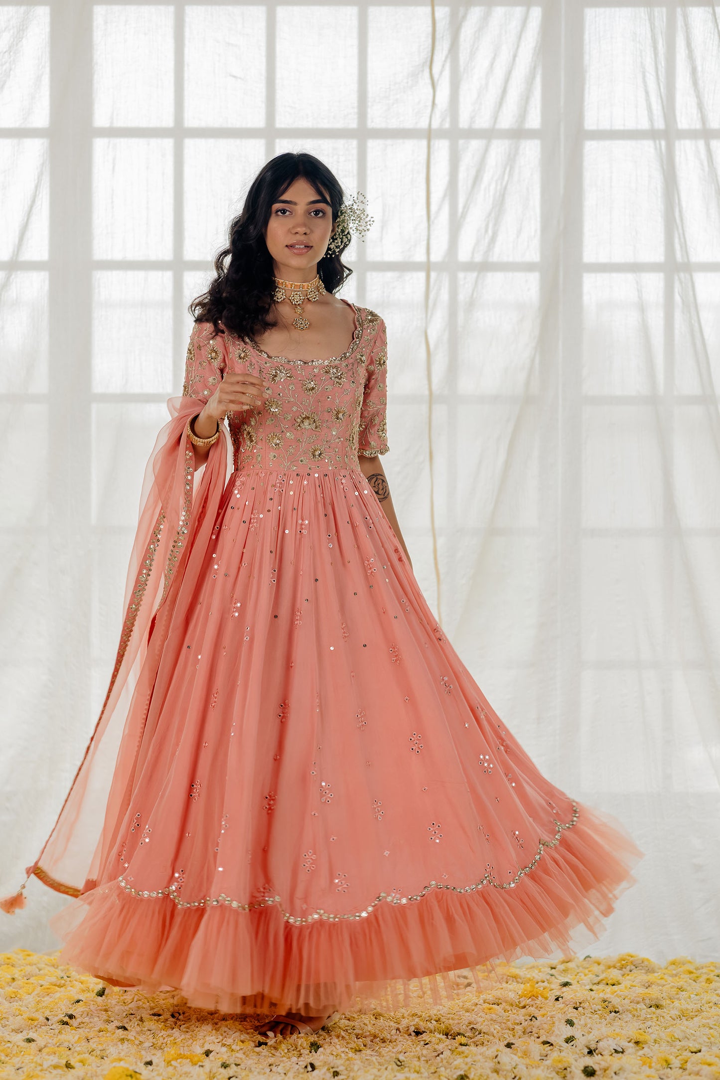 Rose Pink Silk Embroidered Anarkali Set