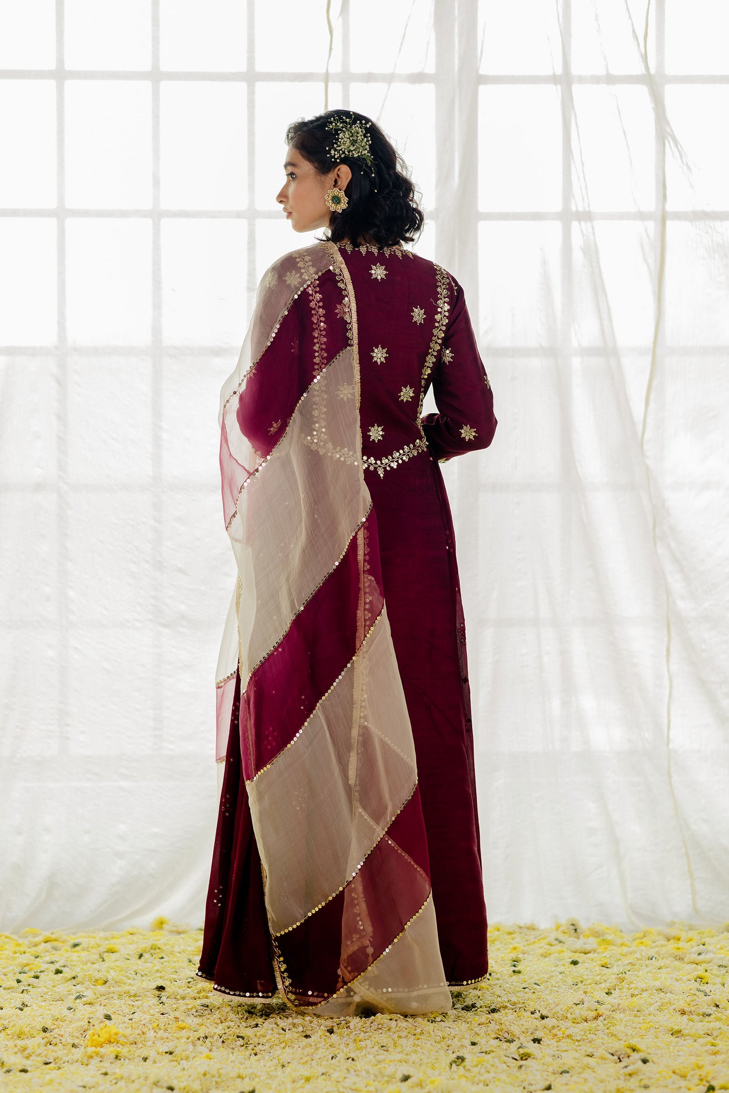 Plum Silk Embroidered Long Anarkali Set