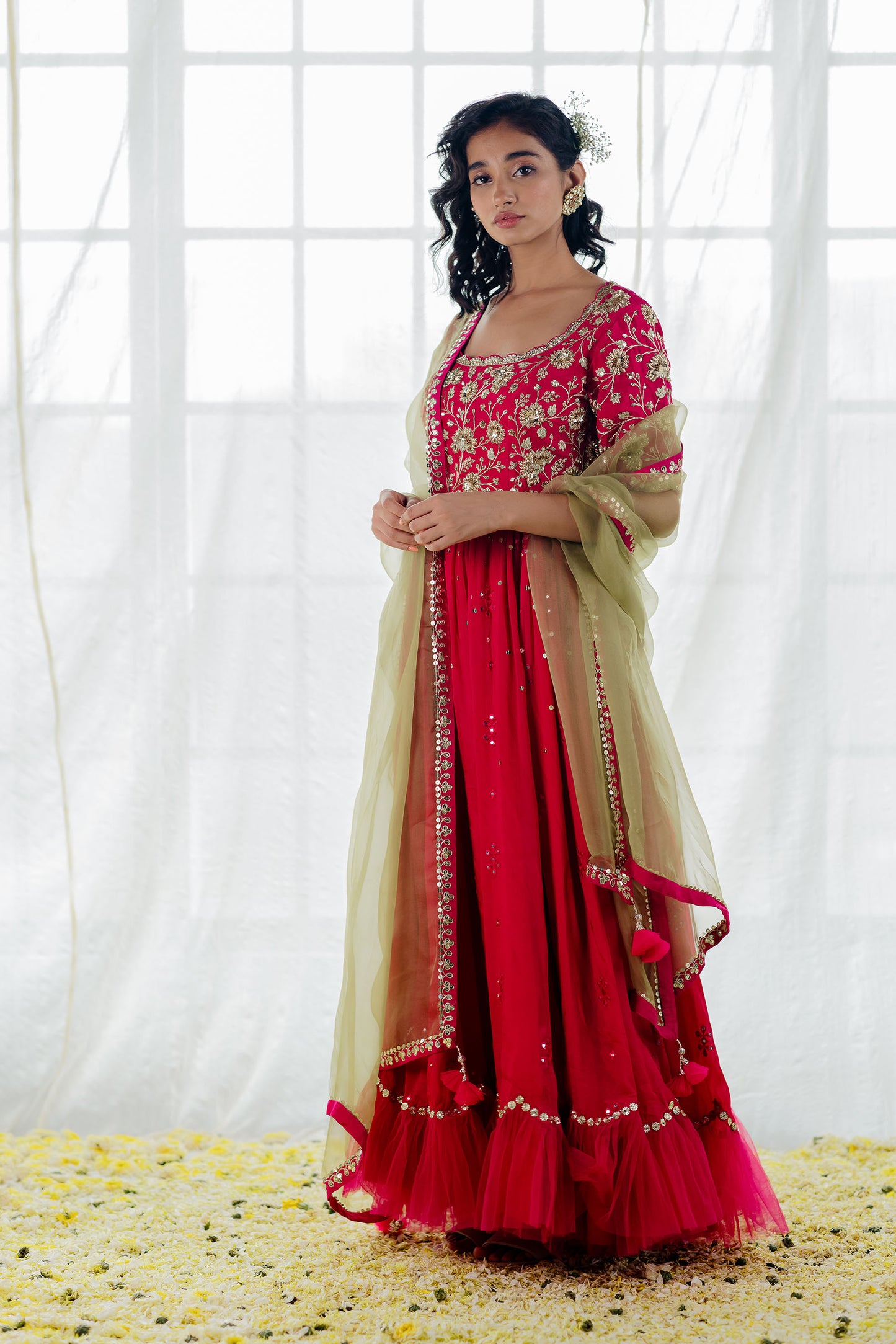 Hot Pink Silk Embroidered Anarkali Set