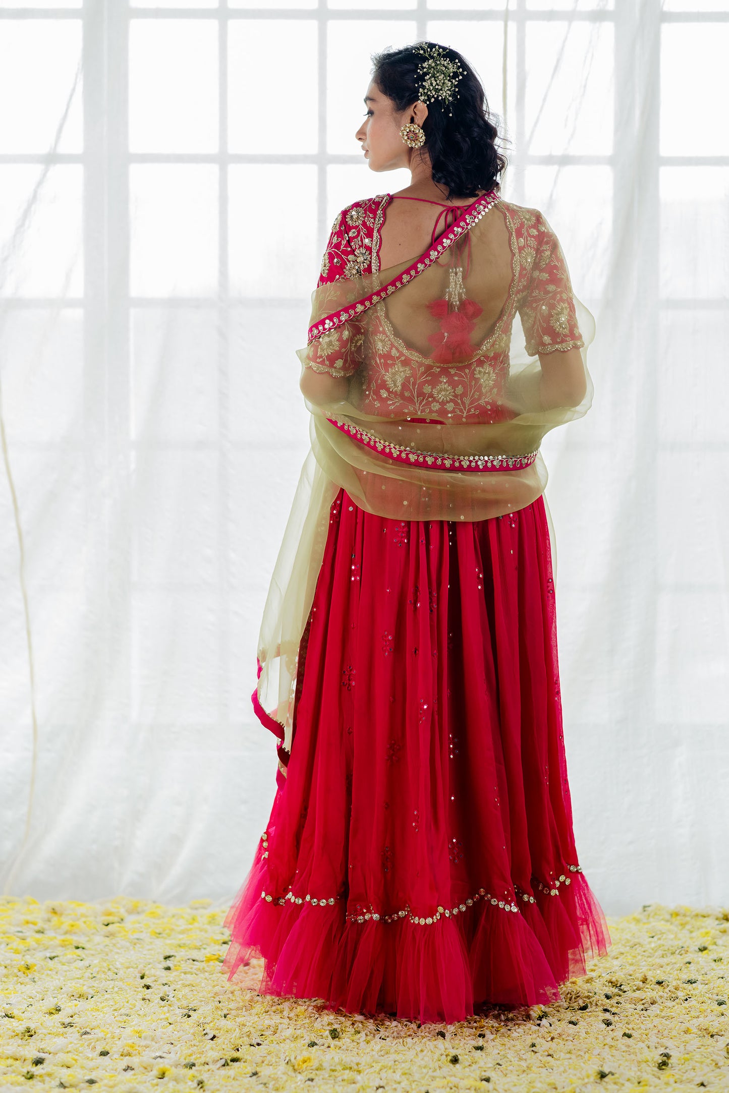 Hot Pink Silk Embroidered Anarkali Set