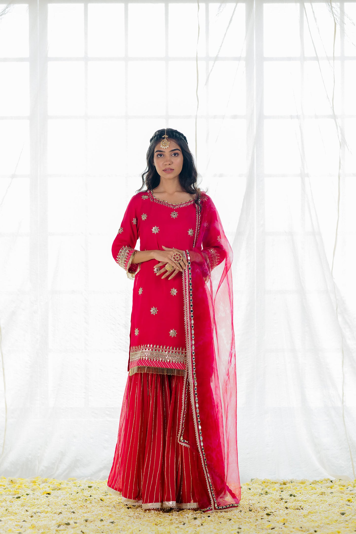 Hot Pink Georgette Embroidered Sharara Set