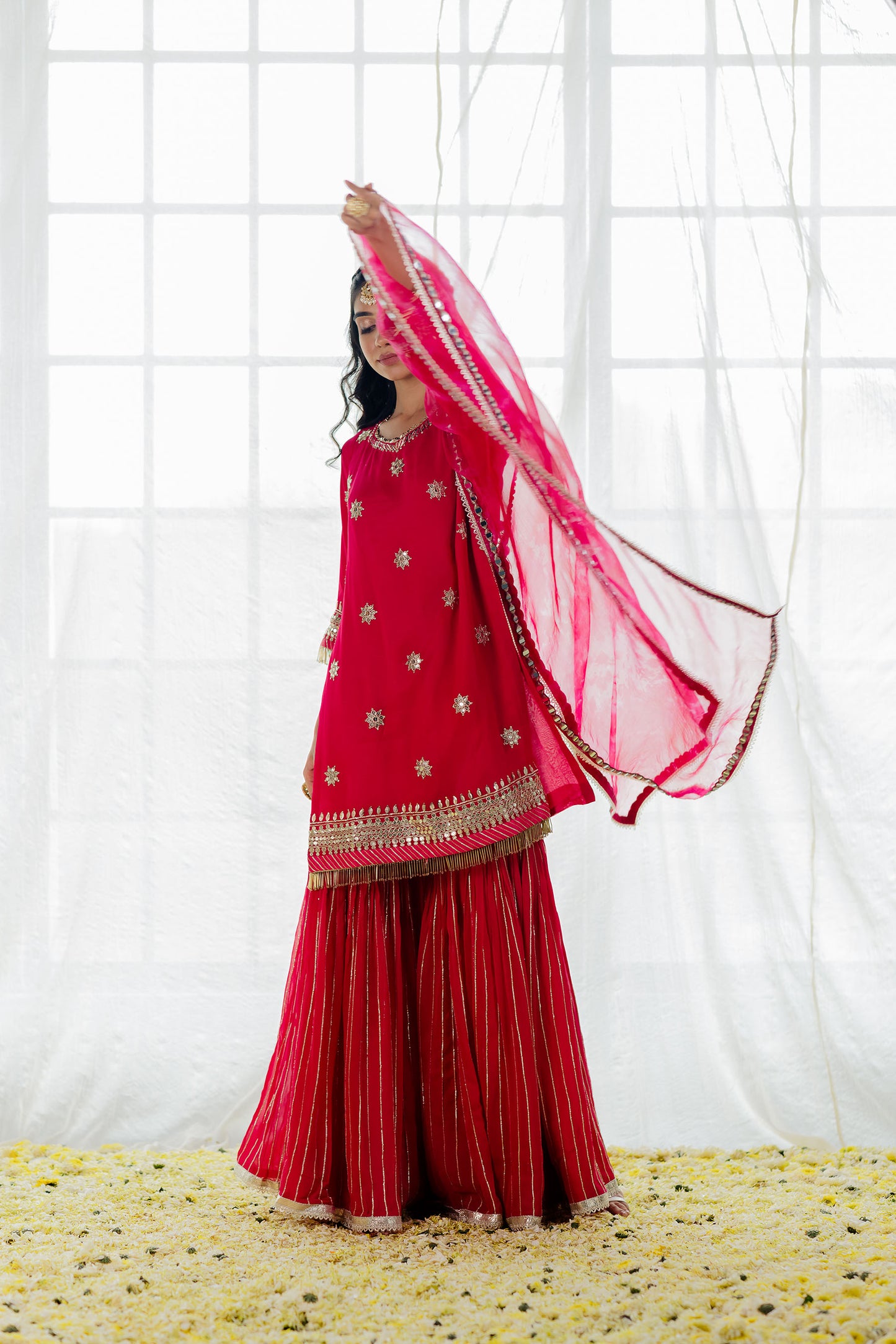 Hot Pink Georgette Embroidered Sharara Set