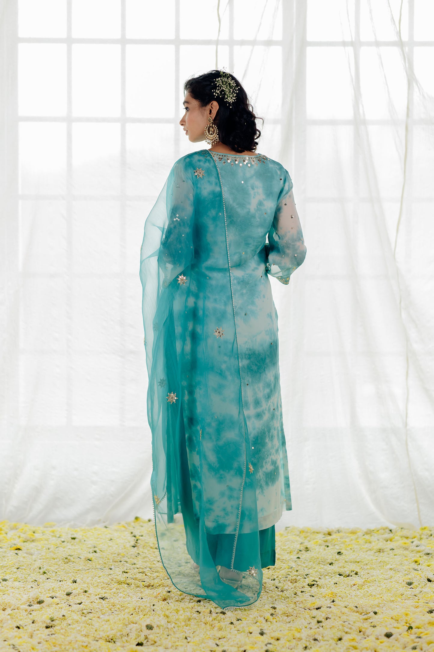 Turquoise Georgette Tie-Dye Straight Kurta Set