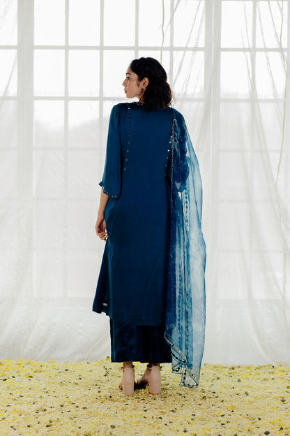 Indigo Mirror-Work Straight Kurta Set