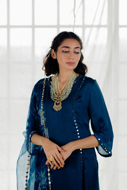 Indigo Mirror-Work Straight Kurta Set