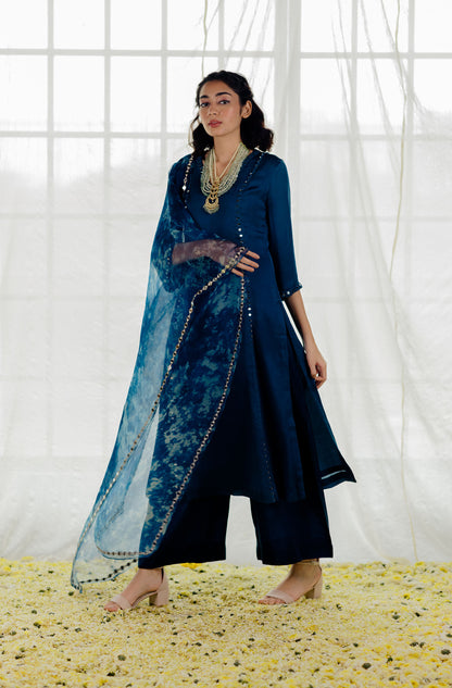 Indigo Mirror-Work Straight Kurta Set