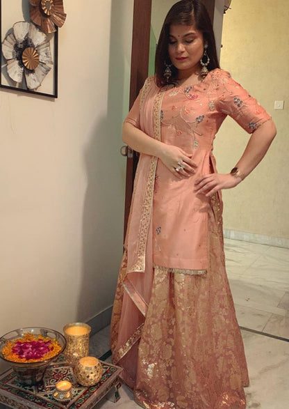 Srishti Dixit In Pale Pink Chanderi Silk Sharara Set