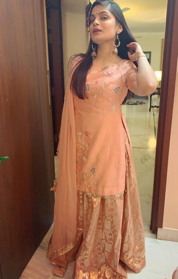 Srishti Dixit In Pale Pink Chanderi Silk Sharara Set