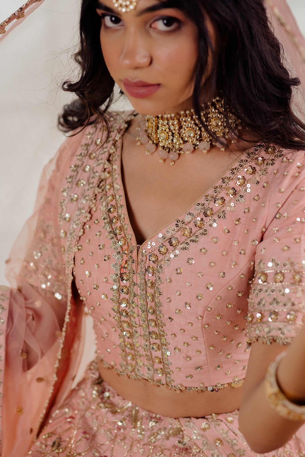 Powder Pink Silk Embroidered Bridal Lehenga Set