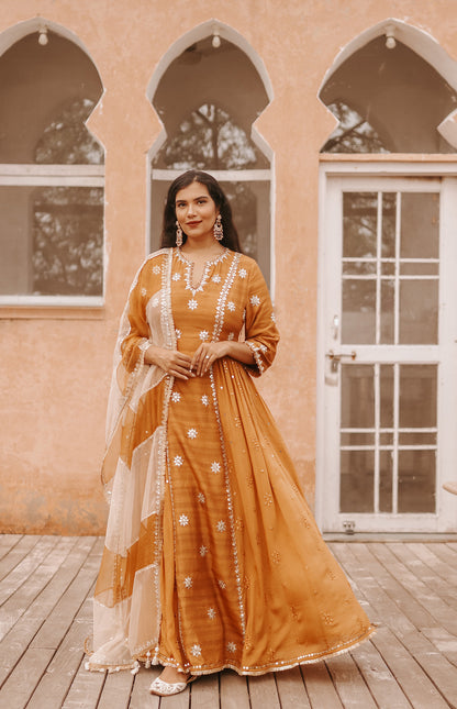 Pupul Pachauri In Caramel Silk Embroidered Anarkali Set