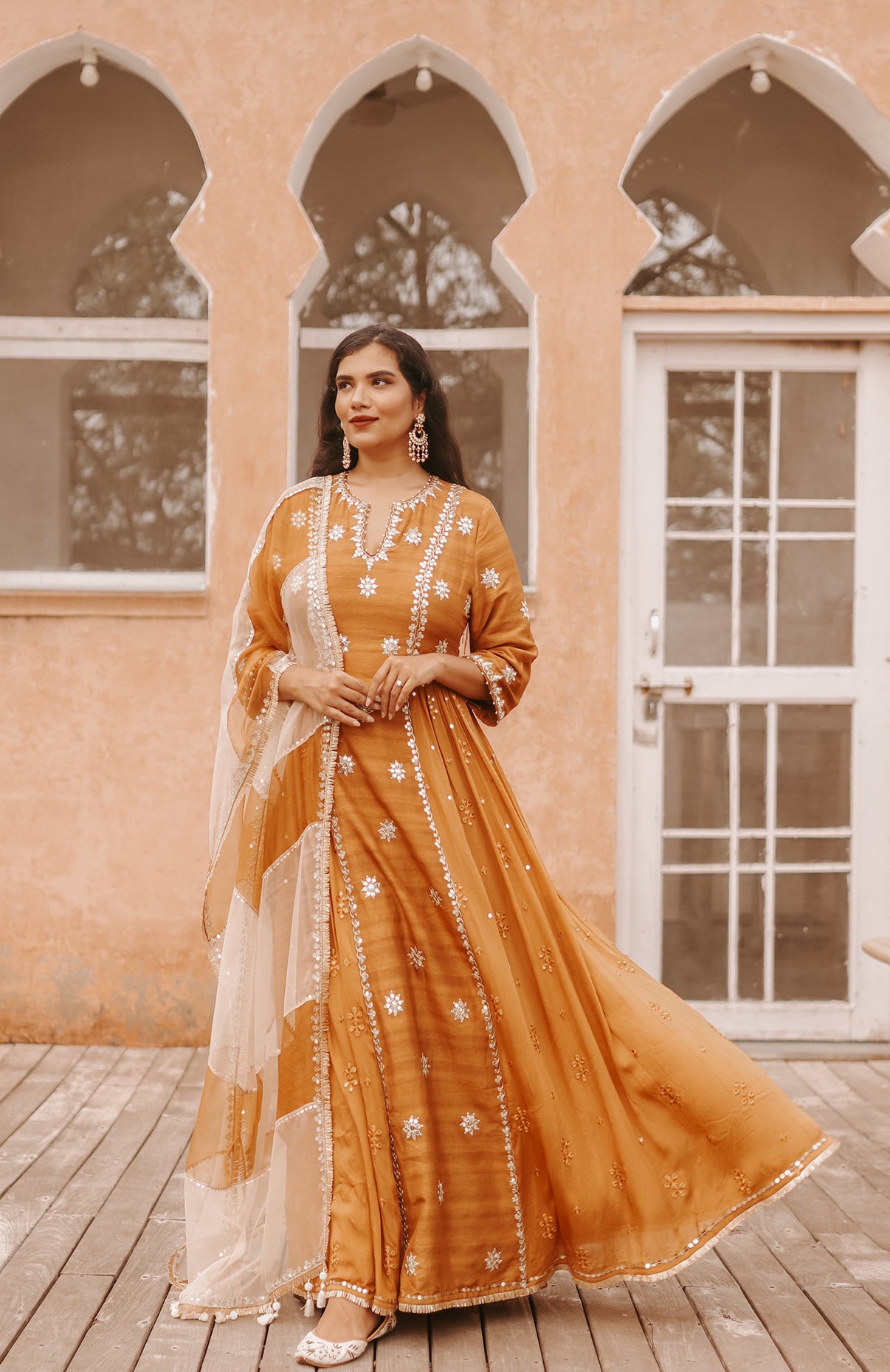 Pupul Pachauri In Caramel Silk Embroidered Anarkali Set