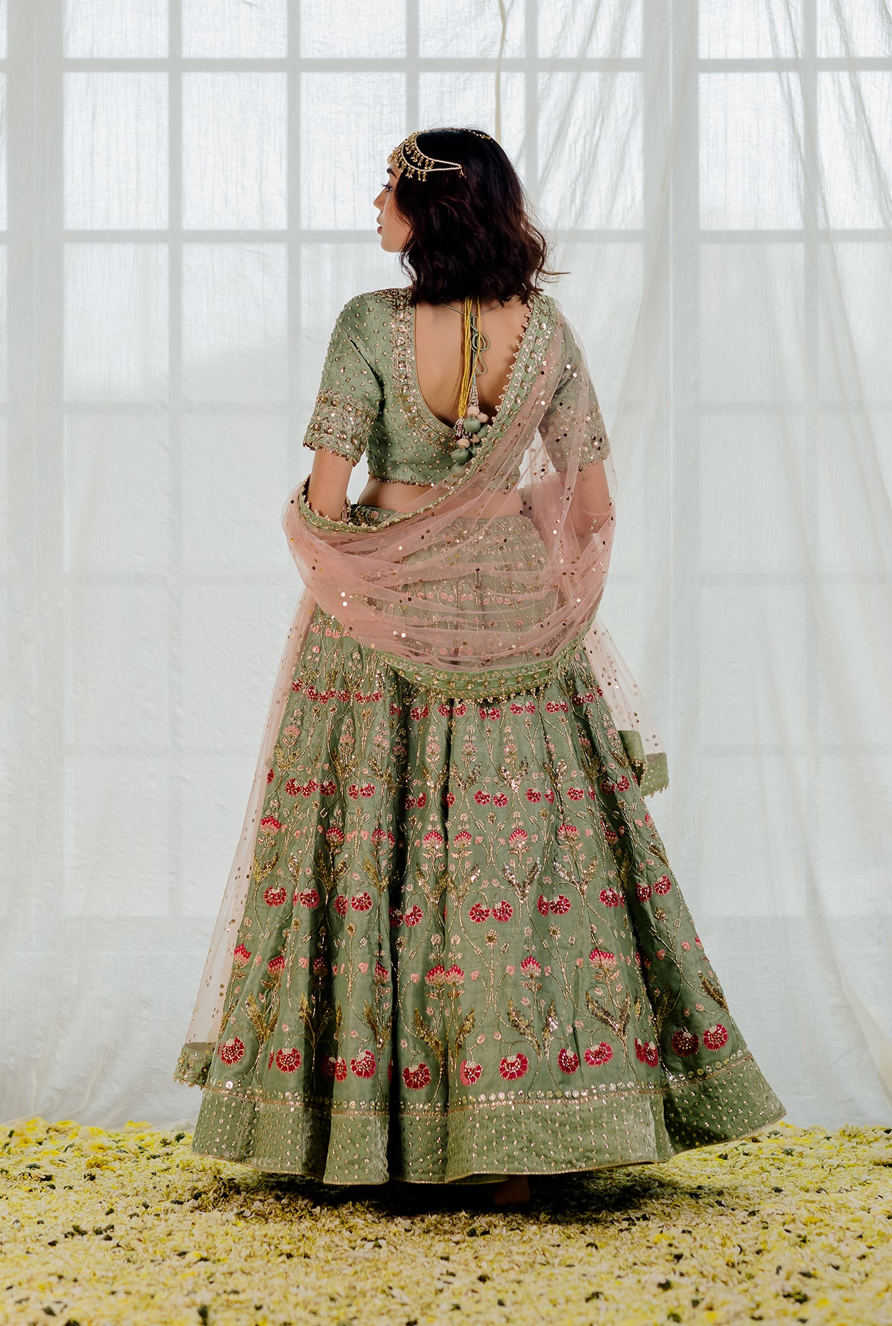 Mint Silk Embroidered Bridal Lehenga Set