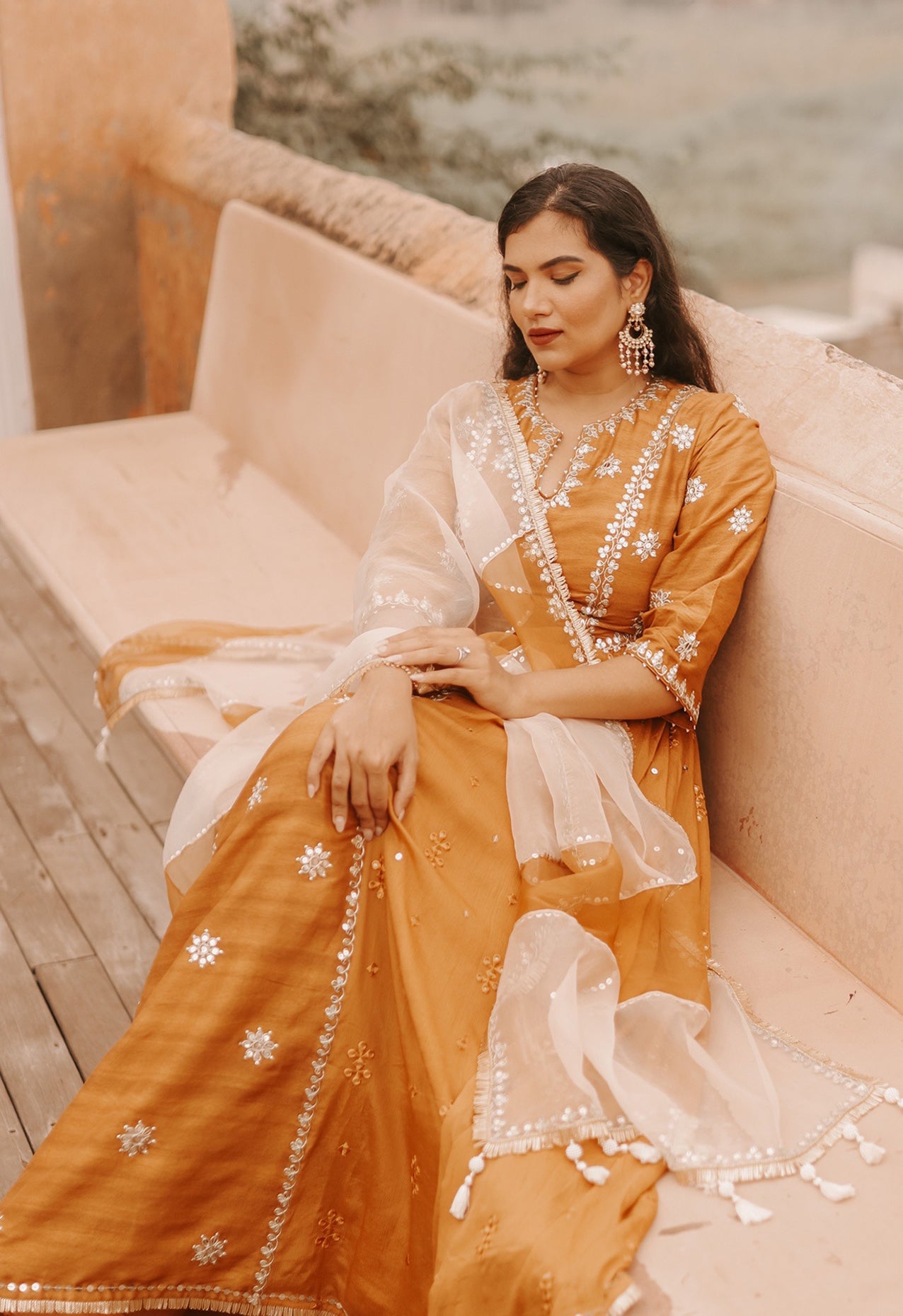 Pupul Pachauri In Caramel Silk Embroidered Anarkali Set