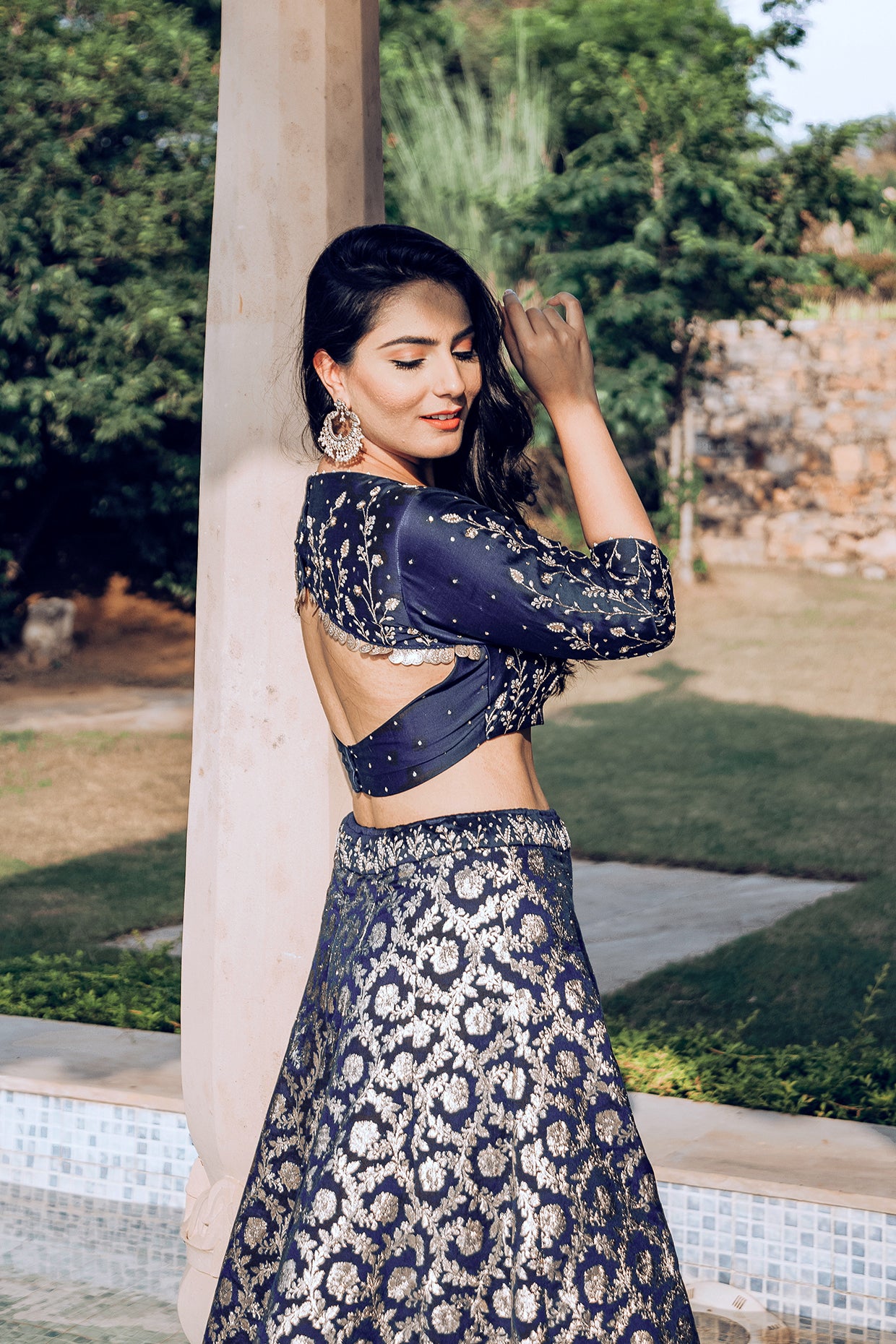 Surbhi Sethi Dua In Indigo Banarasi Concept Lehenga Set