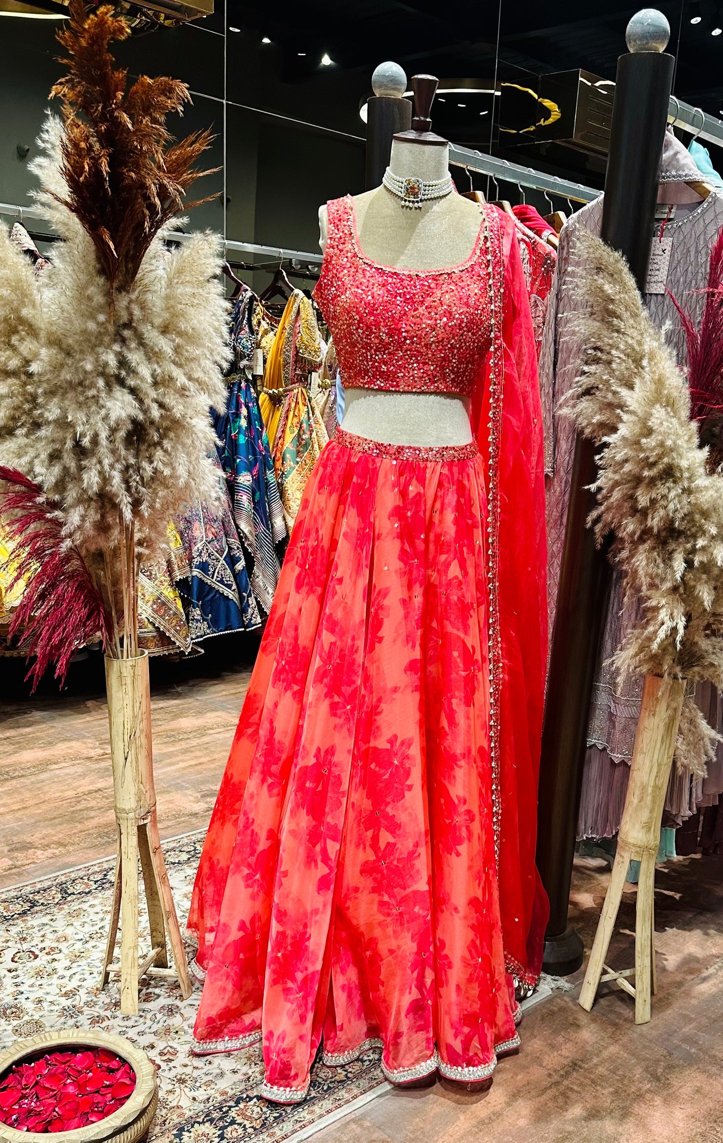 Masoom Minawala - Mustard Floral Organza Lehenga Set