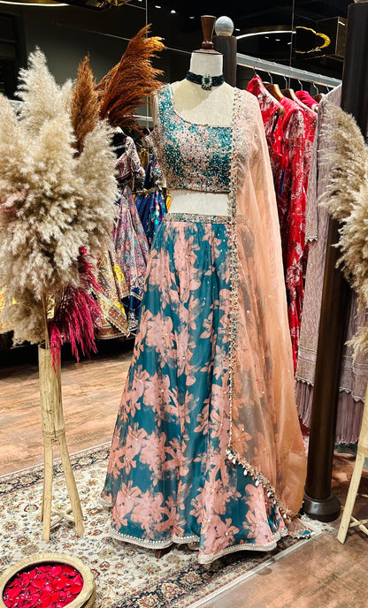 Masoom Minawala - Mustard Floral Organza Lehenga Set