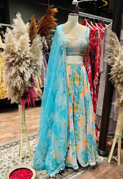 Masoom Minawala - Mustard Floral Organza Lehenga Set