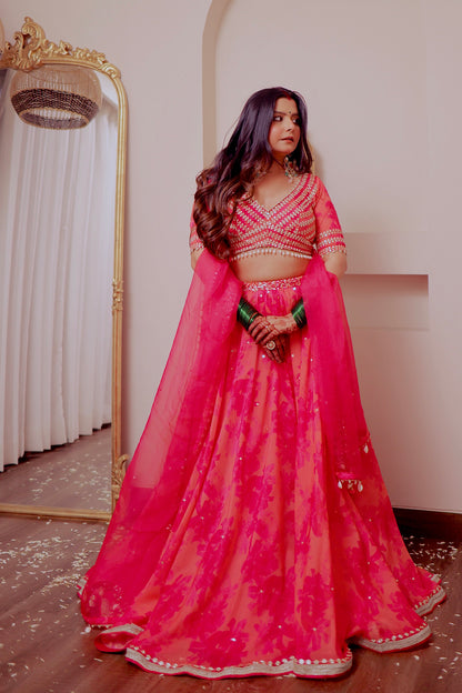 Radhika Bhardwaj In Fuchsia Organza Lehenga Set