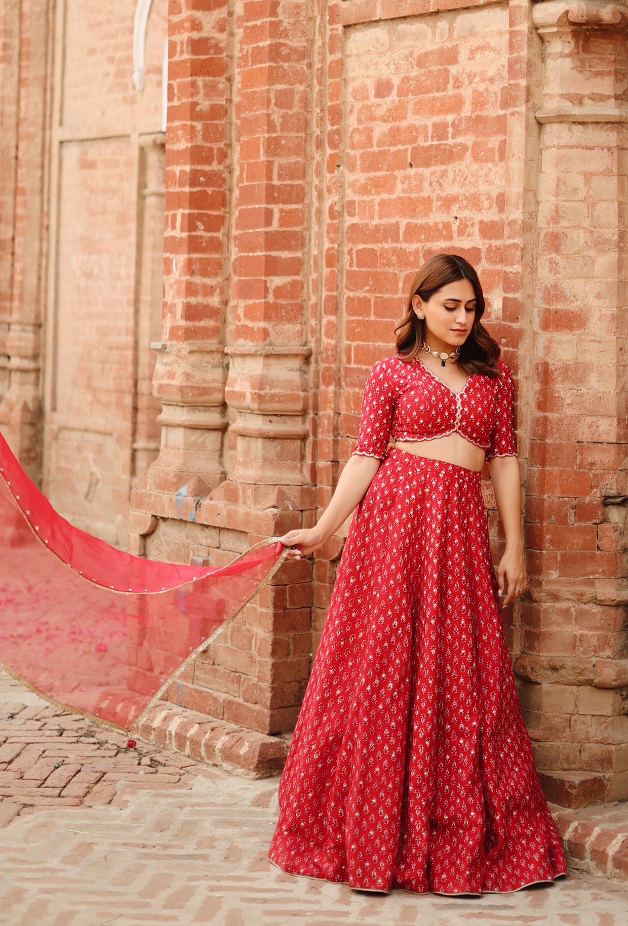 Kashish Dadhwal In Cherry Red Silk Lehenga Set