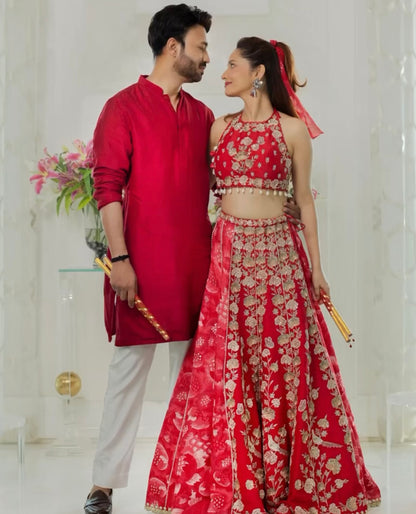 Ankita Lokhande In Cherry Red Concept Lehenga Set