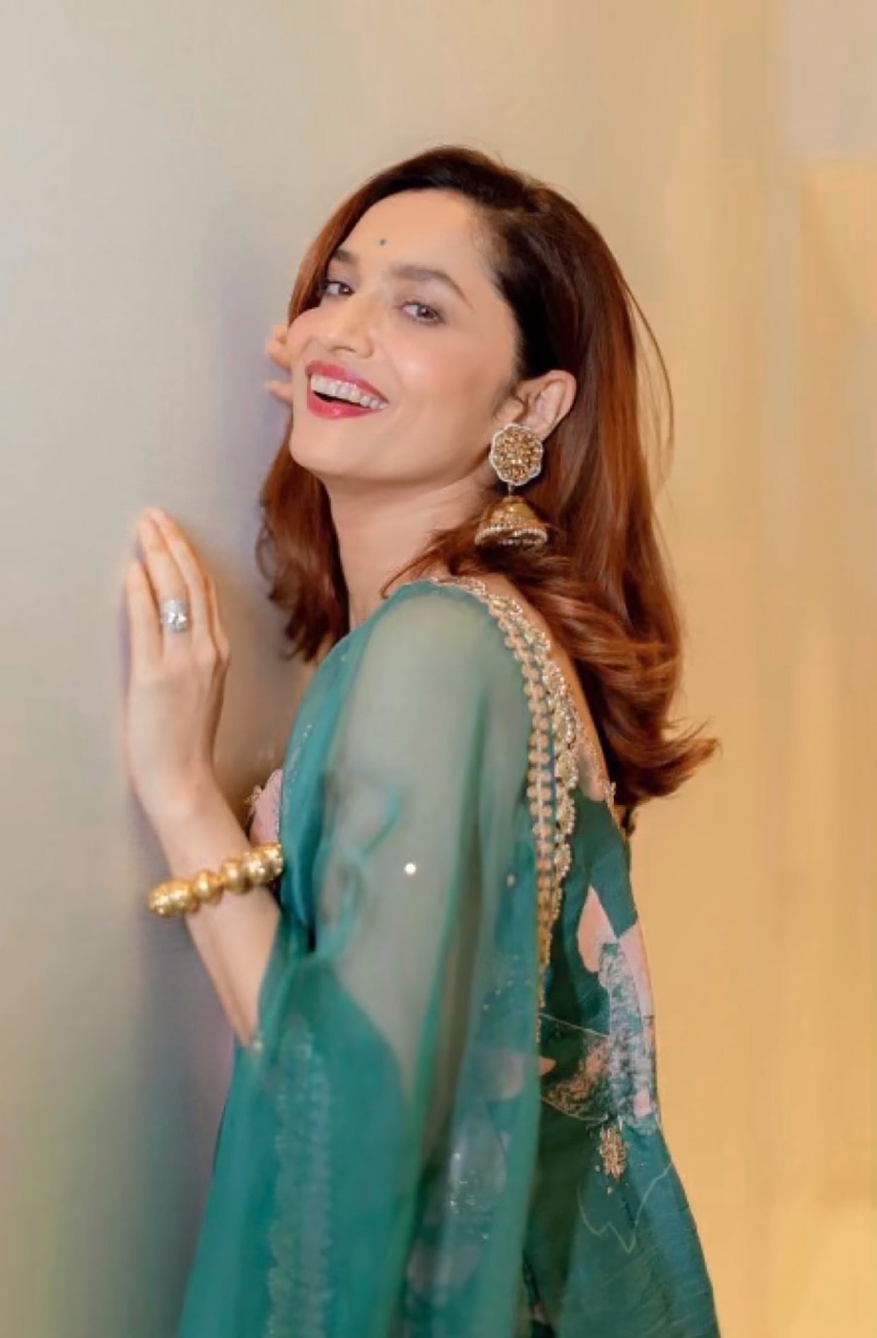 Ankita Lokhande In Green Silk Sharara Set