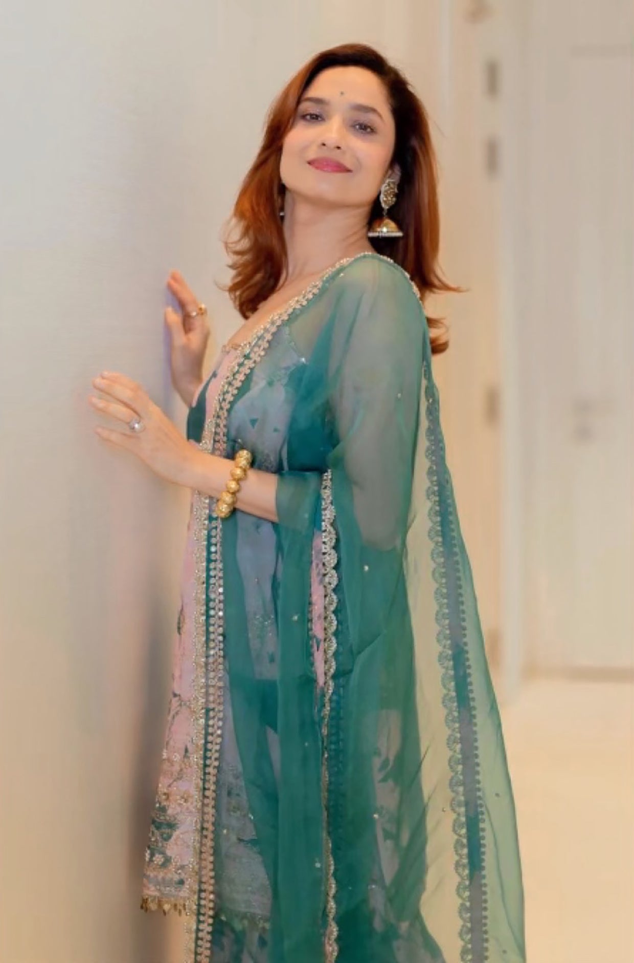 Ankita Lokhande In Green Silk Sharara Set