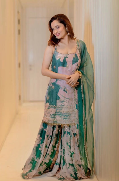 Ankita Lokhande In Green Silk Sharara Set