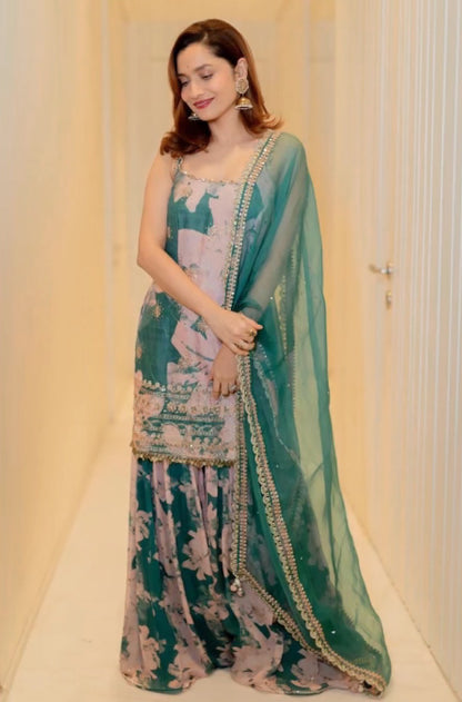 Ankita Lokhande In Green Silk Sharara Set