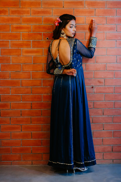 Indigo Kalidaar Embroidered Anarkali Set