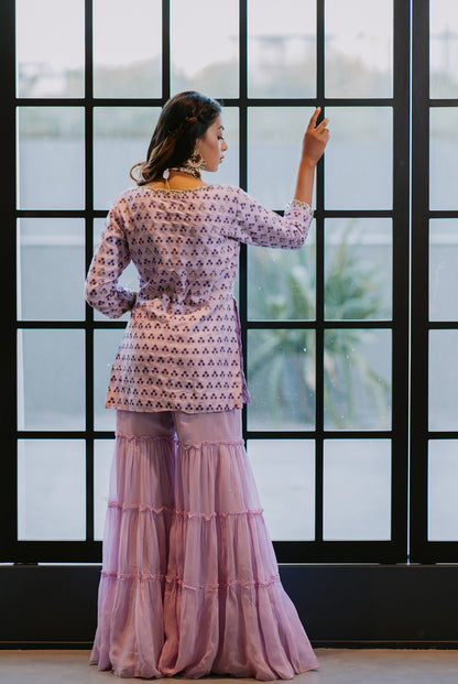 Lilac Silk Tiered Sharara Set