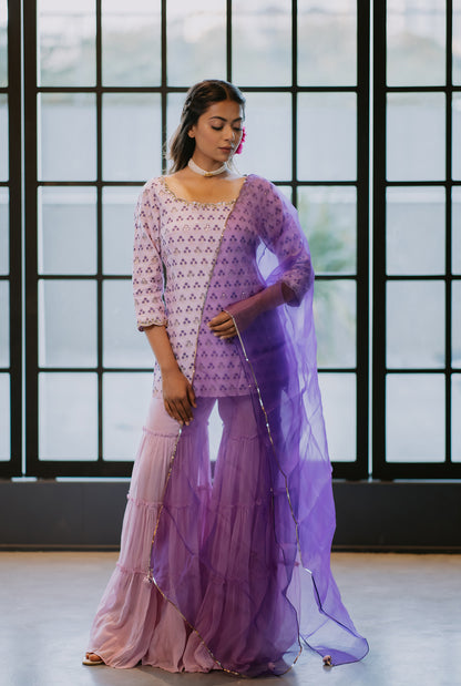 Lilac Silk Tiered Sharara Set