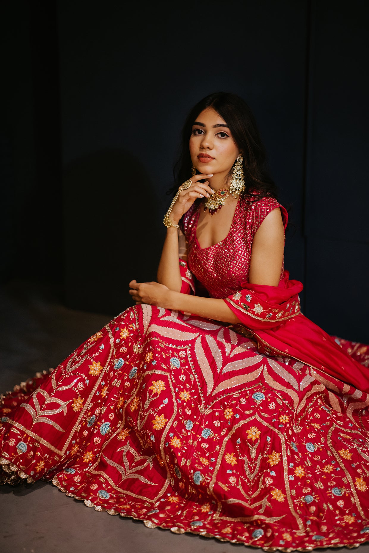 Hot Pink Silk Embroidered Bridal Lehenga Set