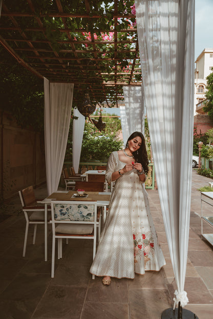 Surbhi Sethi In Ivory Gulaab Embroidered Anarkali Set