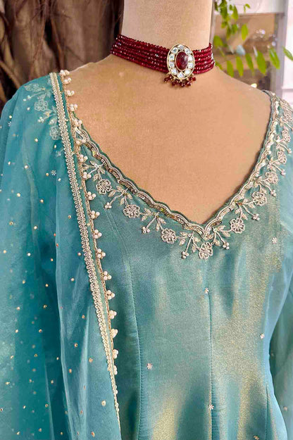 Jade Tissue Embroidered Anarkali Set