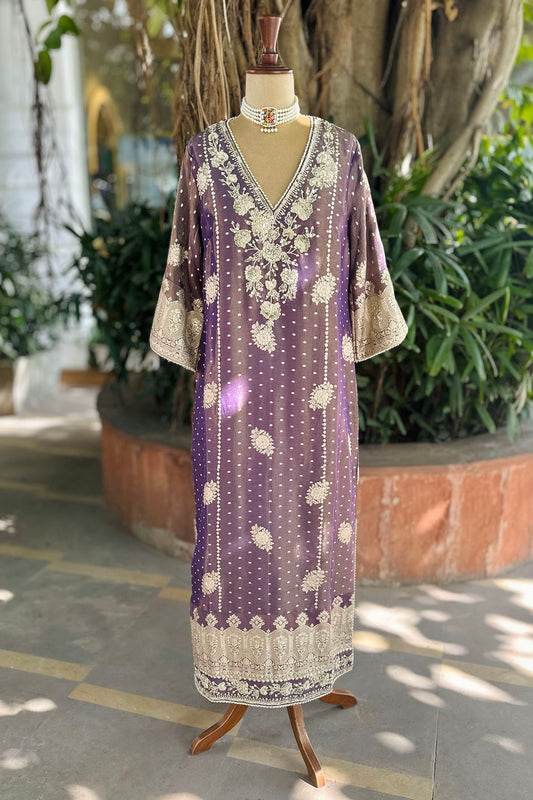 Royal Purple Embroidered Tissue Kaftan