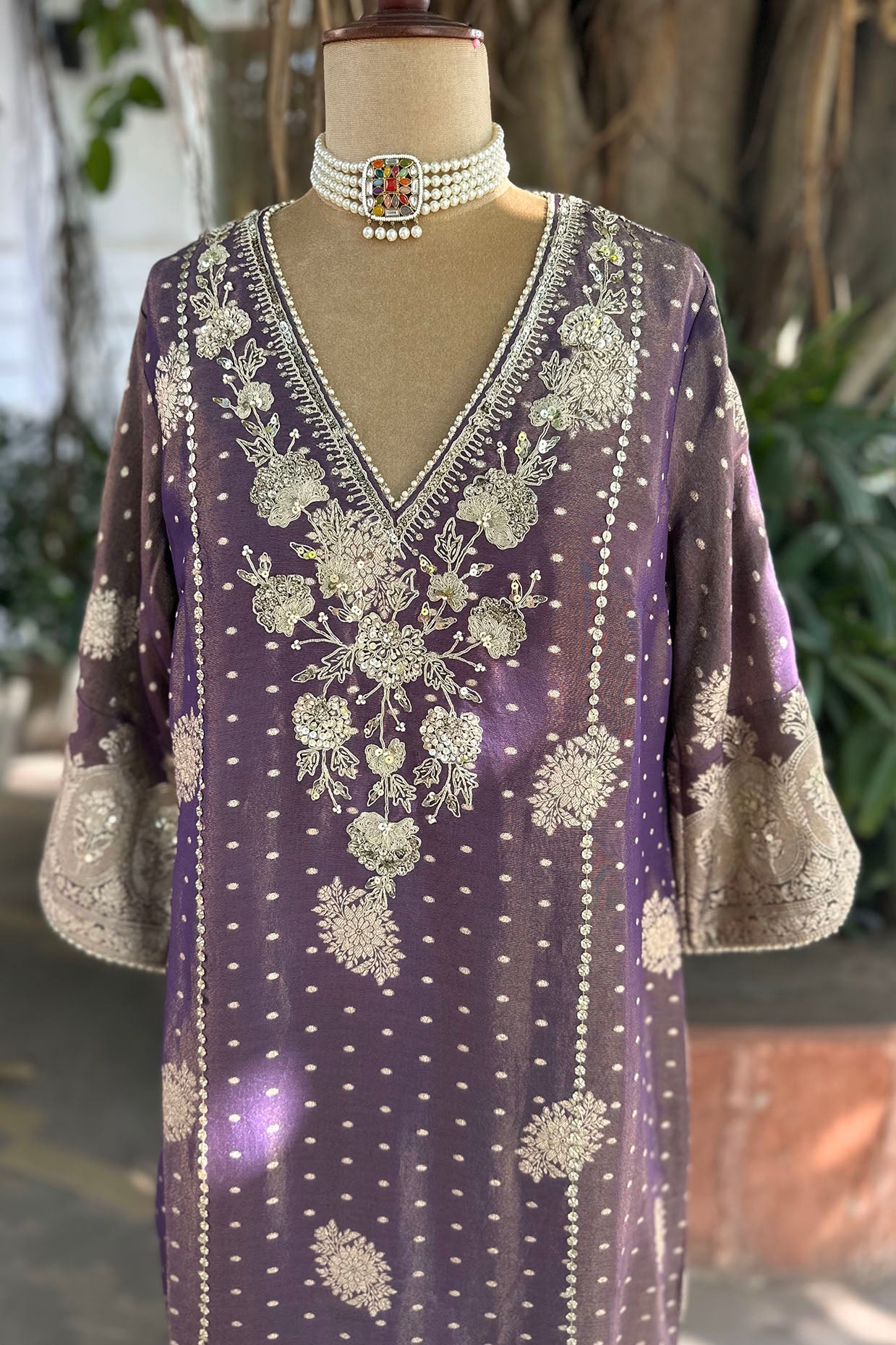 Royal Purple Embroidered Tissue Kaftan