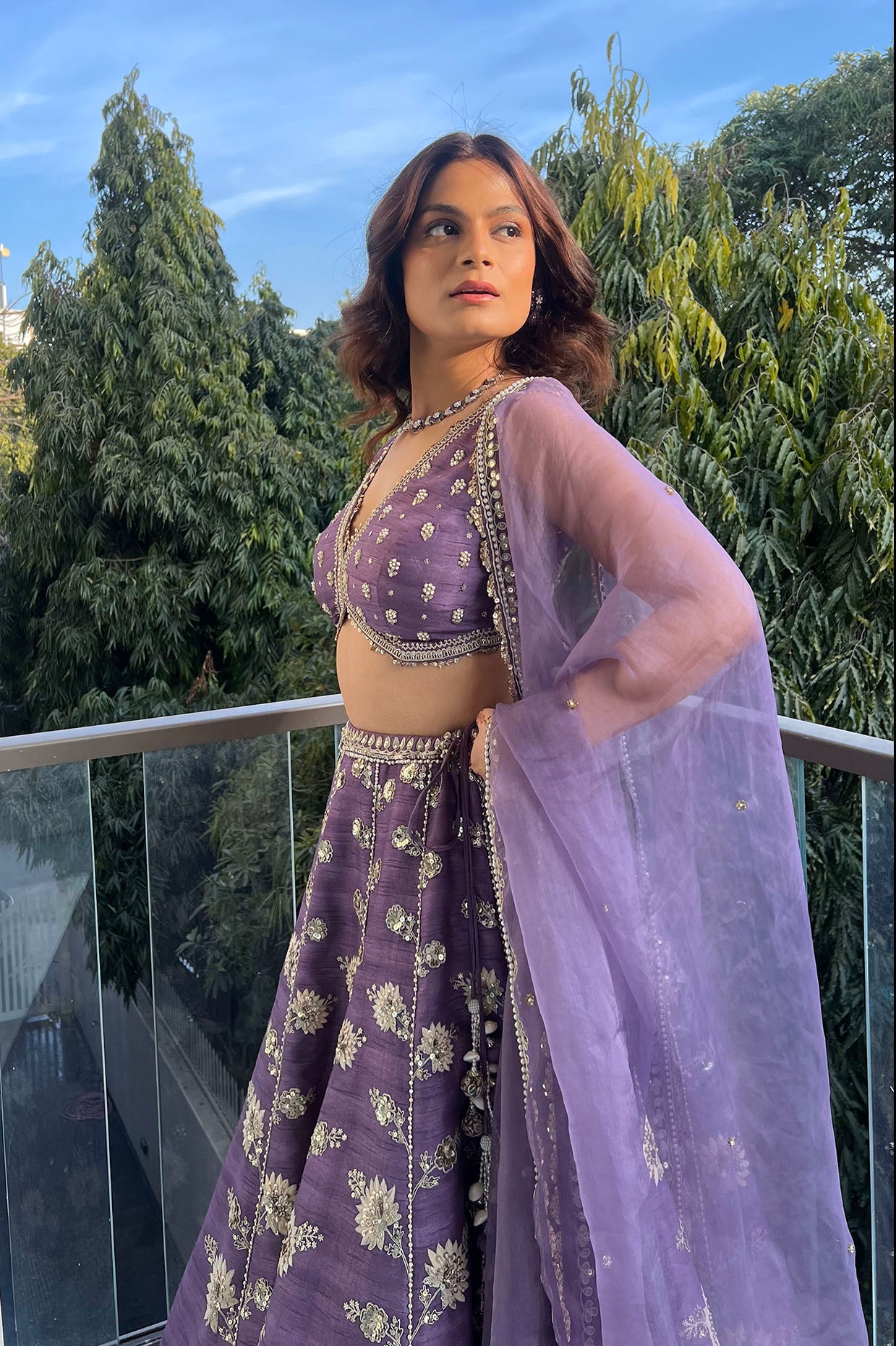 Srishti Dixit In Lavender Silk Embroidered Lehenga Set