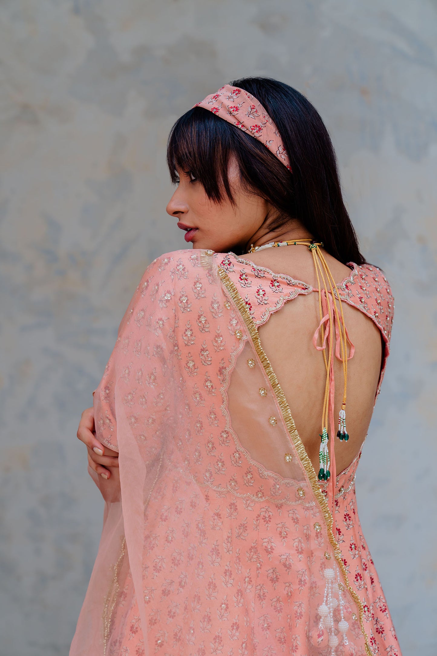 Blush Silk Printed And Embroidered Anarkali Set