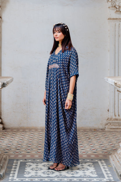 Indigo Georgette Floral Printed Kaftan