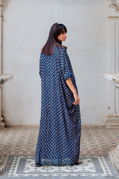 Indigo Georgette Floral Printed Kaftan